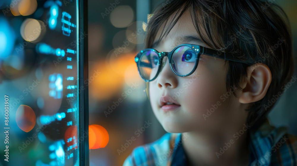 cute child wearing glasses The future has a variety of technology and beautiful colors. cute child wearing glasses The future has a variety of technology and beautiful colors.