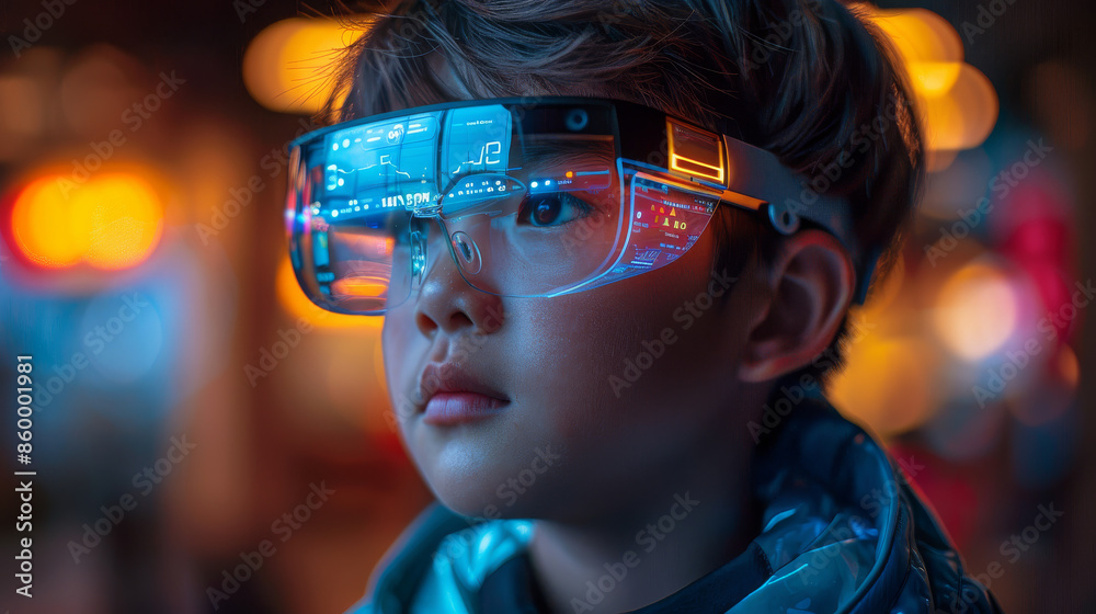cute child wearing glasses The future has a variety of technology and beautiful colors.