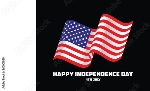 Happy 4th of July USA Independence Day greeting card with waving american national flag,  American flag illustration on white background, USA flag vector Free Vector.