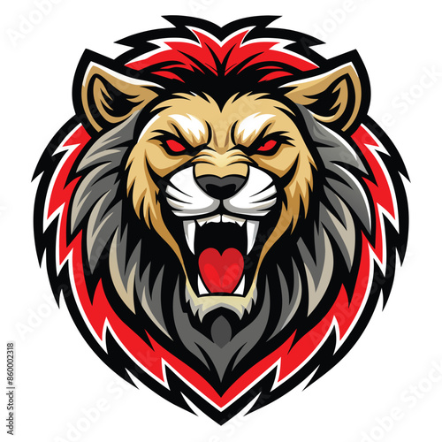 A powerful and fierce logo featuring a roaring lion face with red eyes and a thick mane, isolated on a white background