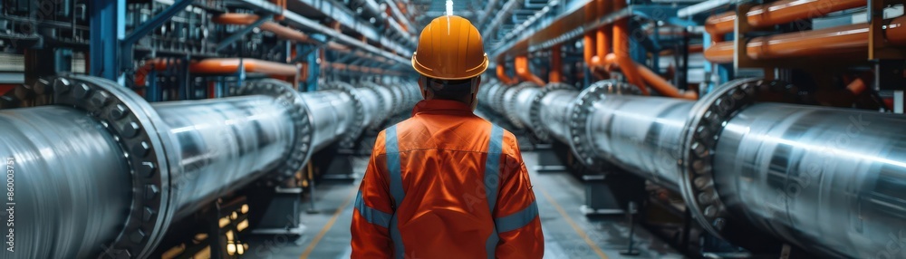 Engineer Inspects Industrial Zones Steel Pipelines and Valves