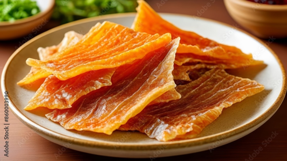 Crispy goldenbrown fish skin chips ready to be savored Crispy goldenbrown fish skin chips ready to be savored