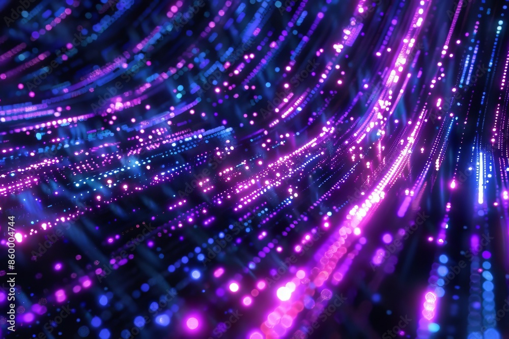 Naklejka premium Purple and blue light streaks with Digital Technology text