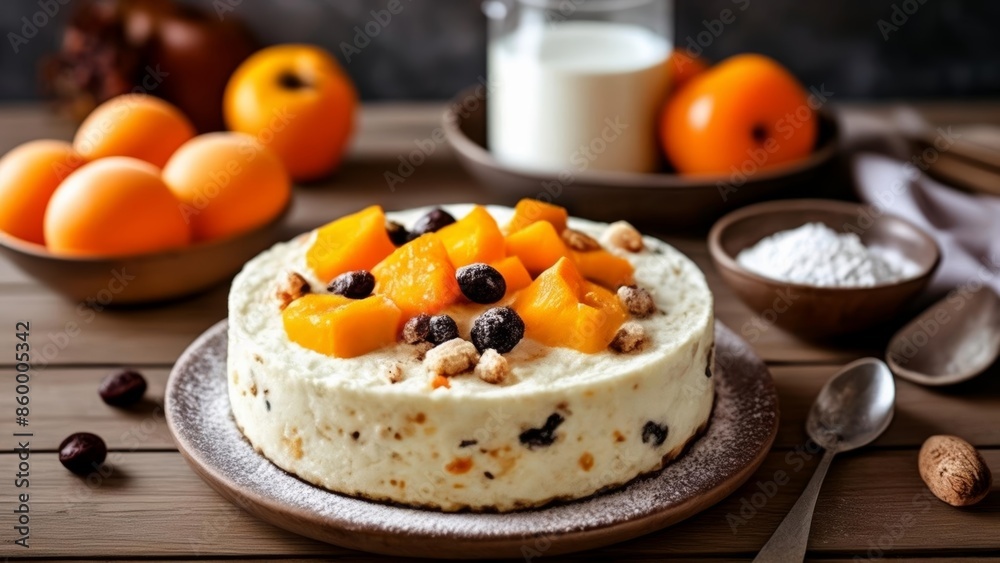 Deliciously fresh fruit cake ready to be savored Deliciously fresh fruit cake ready to be savored