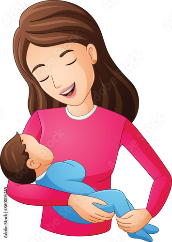 Cartoon mother holding her baby