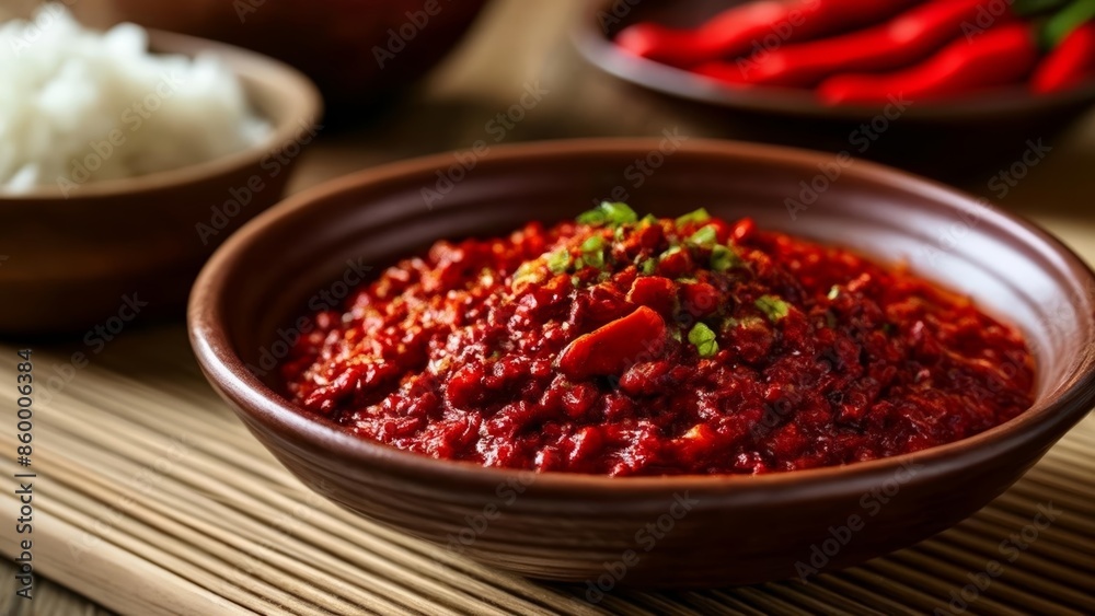 Delicious red chili salsa ready to spice up your meal Delicious red chili salsa ready to spice up your meal