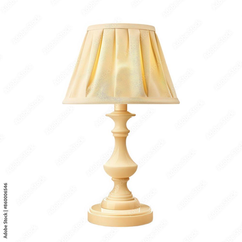 Brighten Your Space with Realistic Bedside Table Lamp Illuminating a Fabric Shade on White Background