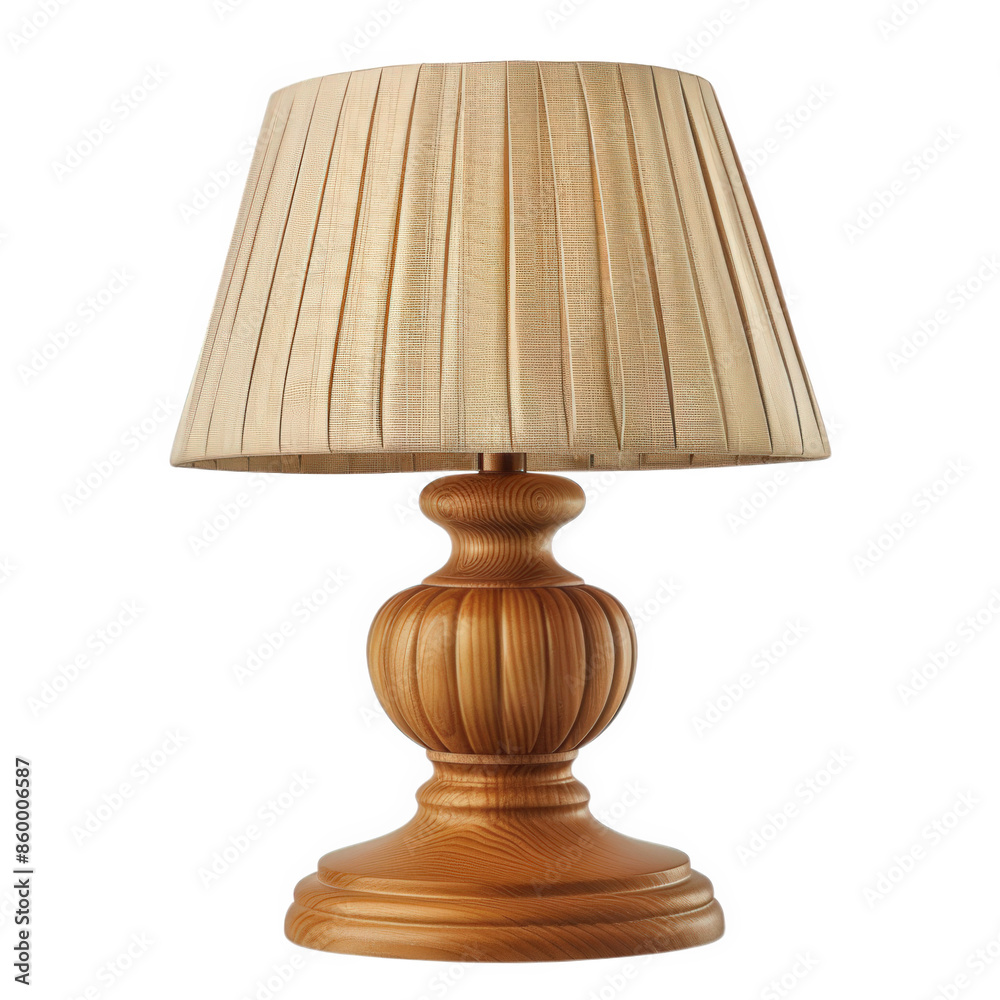 Illuminated Elegance - Realistic Bedside Table Lamp with Fabric Shade on White Background