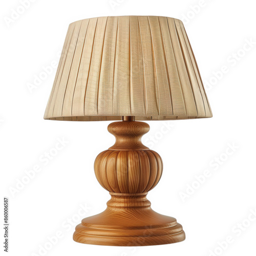 Illuminated Elegance - Realistic Bedside Table Lamp with Fabric Shade on White Background
