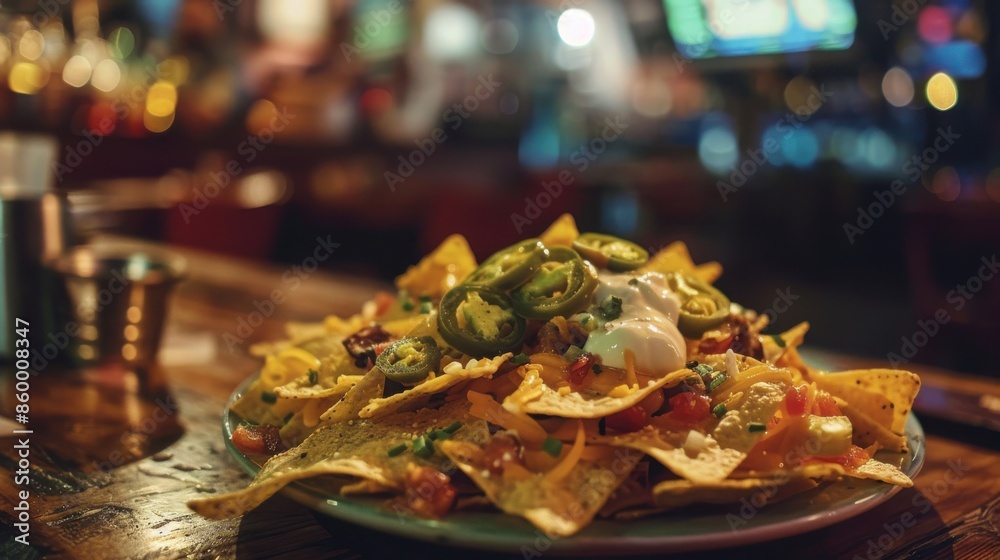 Delicious Plate of Nachos Covered in Melted Cheese Delicious Plate of Nachos Covered in Melted Cheese