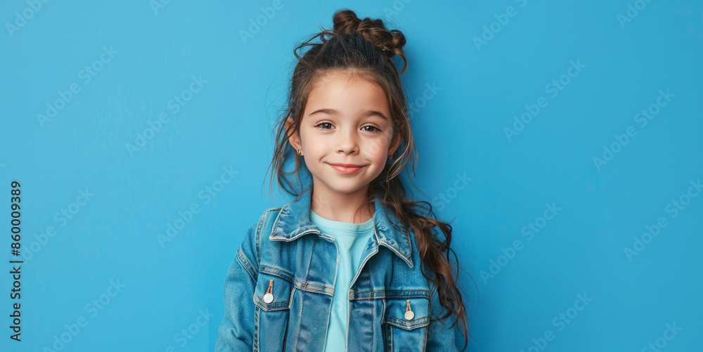 Stylish girl in jeans outfit. Kids fashion concept. Stylish girl in jeans outfit. Kids fashion concept.