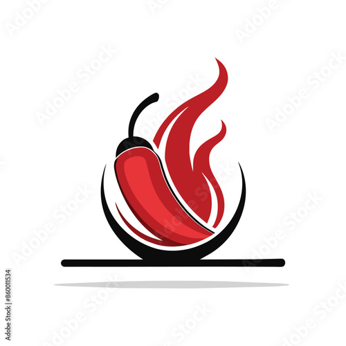 A modern logo with a red chili pepper in flames. Minimalist design ideal for restaurants or food businesses wanting to convey heat and passion