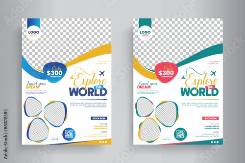 Travel Flyer or Poster Template design layout, Travel agency flyer vector posters for business. 