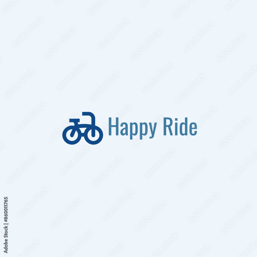 A logo design featuring a simple, stylized bicycle illustration with the text Happy Ride written to the right of it A logo design featuring a simple, stylized bicycle illustration with the text Happy Ride written to the right of it