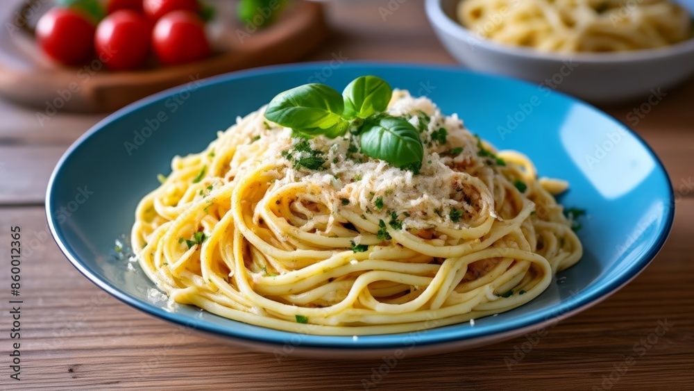 Delicious pasta dish with a sprinkle of fresh basil Delicious pasta dish with a sprinkle of fresh basil