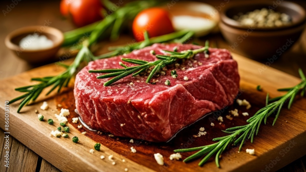 Deliciously seasoned steak ready to be grilled Deliciously seasoned steak ready to be grilled