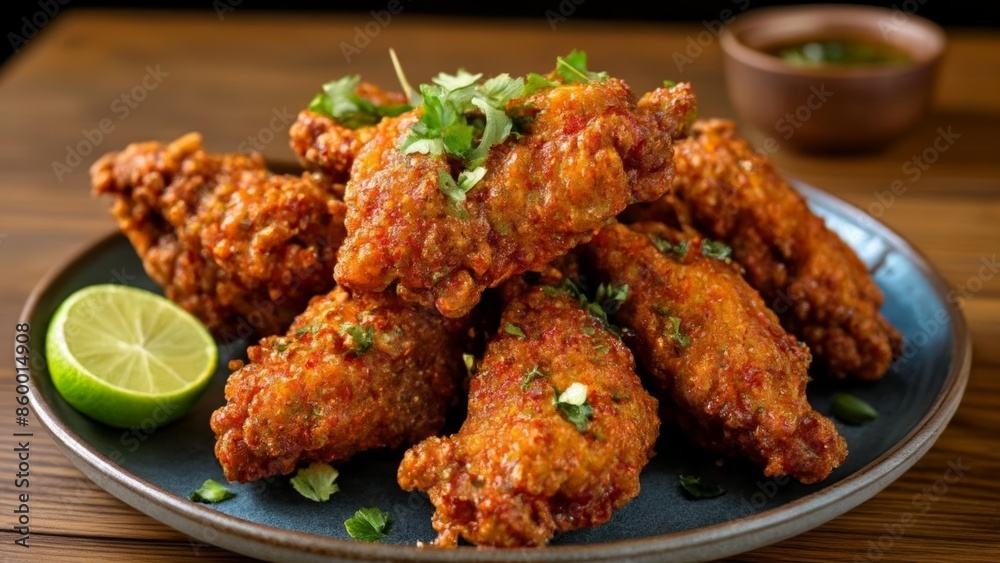 Crispy goldenbrown chicken wings ready to be savored Crispy goldenbrown chicken wings ready to be savored