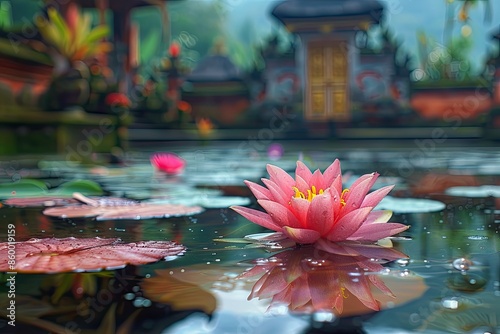 Water, bright flower, bali temple photo