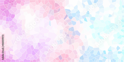 Multicolor Broken Stained Glass Background with White lines. Voronoi diagram background. Seamless pattern shapes vector Vintage Illustration background. Geometric Retro tiles pattern.	

