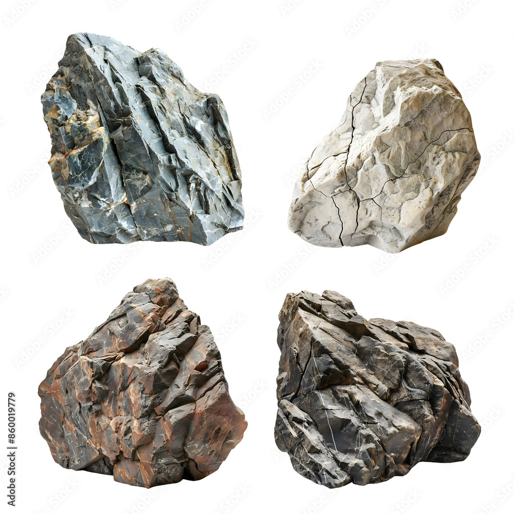 Rugged rocks with varied textures and colors, showcasing their natural, raw beauty. Isolated on transparent background. Rugged rocks with varied textures and colors, showcasing their natural, raw beauty. Isolated on transparent background.