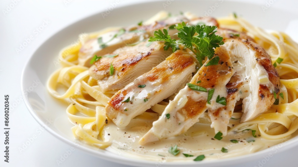 Creamy Chicken Alfredo on a Plate with Fresh Herbs Creamy Chicken Alfredo on a Plate with Fresh Herbs