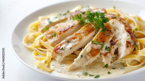 Creamy Chicken Alfredo on a Plate with Fresh Herbs