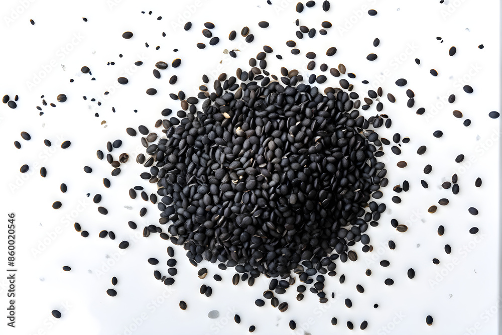 Black sesame seeds isolated on white background top view Black sesame seeds isolated on white background top view