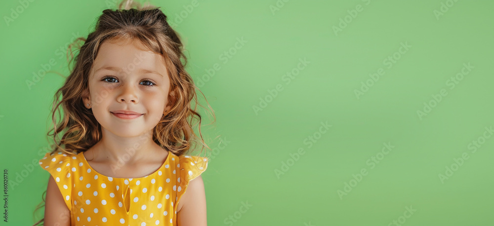 Happy little girl model in retro summer outfit. Kids fashion concept Happy little girl model in retro summer outfit. Kids fashion concept