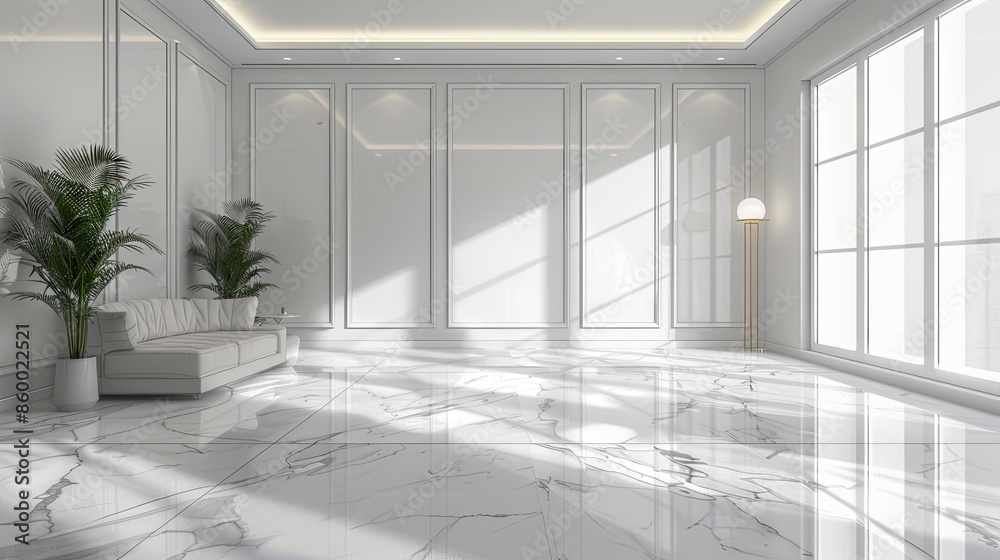White empty studio room interior design white walls and corner tiled white White empty studio room interior design white walls and corner tiled white