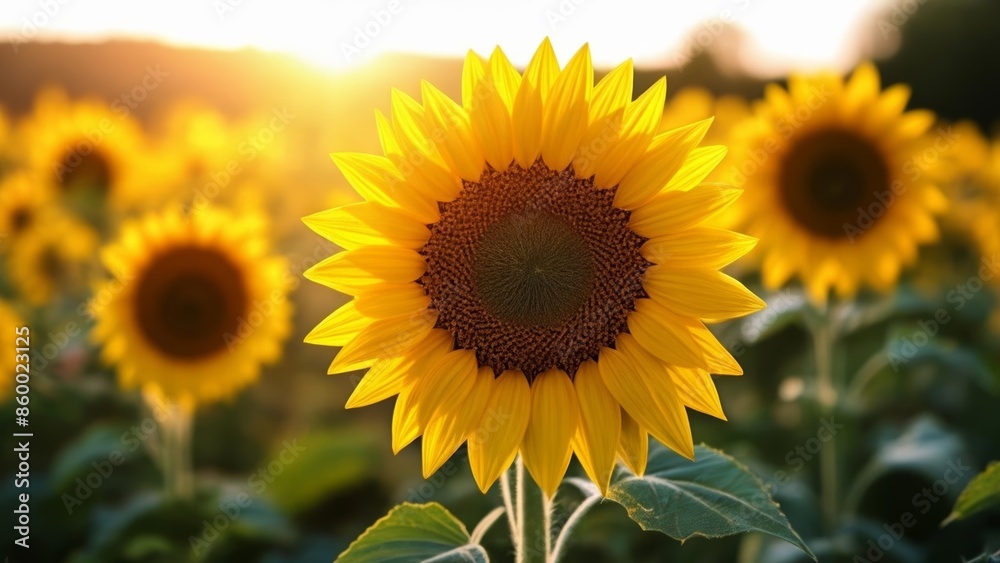 Fototapeta premium Bright and Beautiful Sunflower Field Blossom