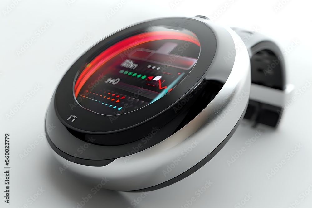 Futuristic digital watch with a bright red and green display. Futuristic digital watch with a bright red and green display.