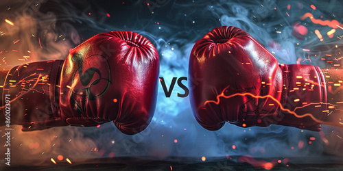 Fiery Boxing Gloves Clash in Dramatic Combat Showdown
 photo