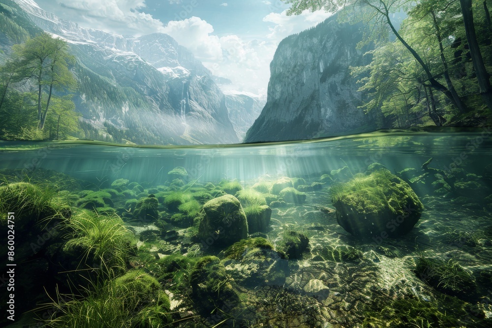 Underwater View of a Tranquil Mountain Lake Underwater View of a Tranquil Mountain Lake