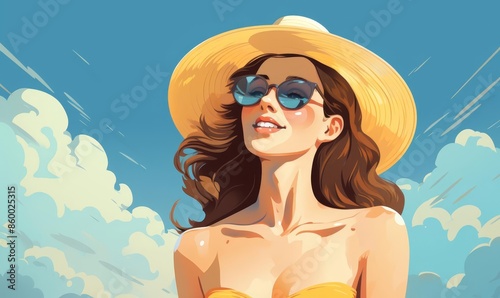 Applying sunscreen on skin flat design, front view, summer skincare routine theme, animation, Complementary Color Scheme