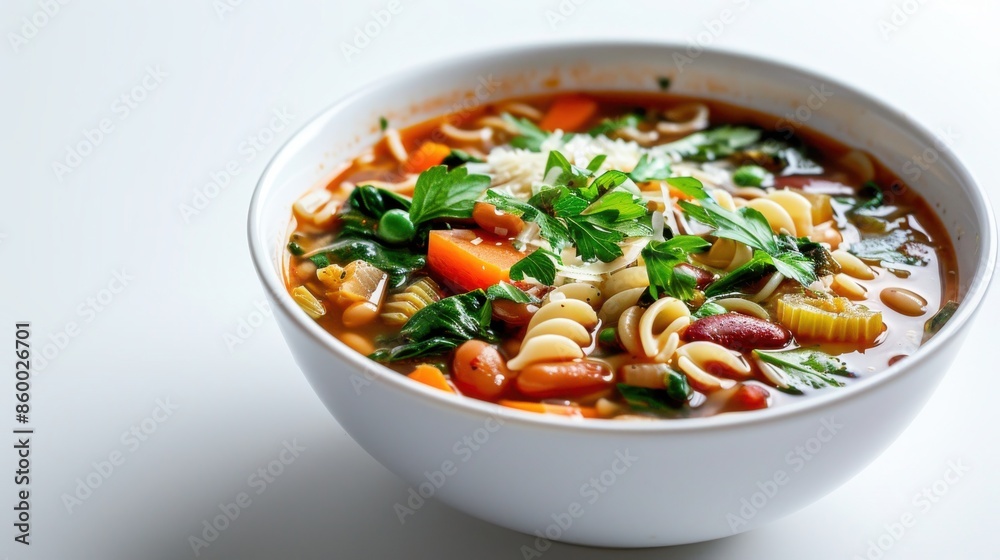 Delicious Minestrone Soup Served in a Bowl with Fresh Vegetables Delicious Minestrone Soup Served in a Bowl with Fresh Vegetables