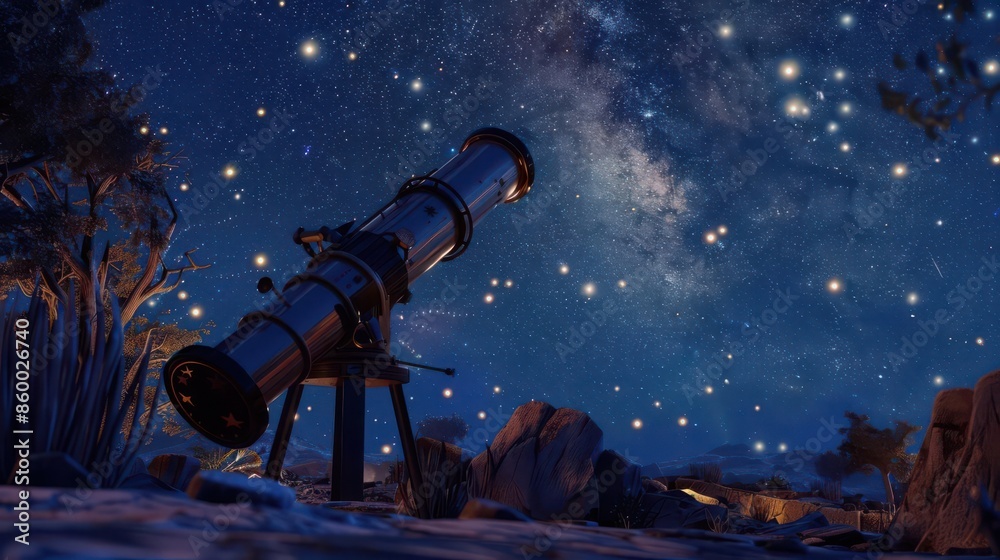 telescope setup, constellation map, clear skies, starry night, peaceful night, warm gathering, fulfillment telescope setup, constellation map, clear skies, starry night, peaceful night, warm gathering, fulfillment