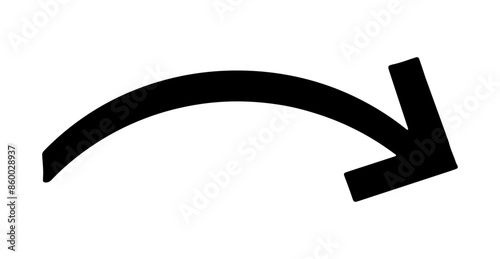 Long curved hand drawn arrow isolated on transparent background. Hand drawn arrow made with marker.