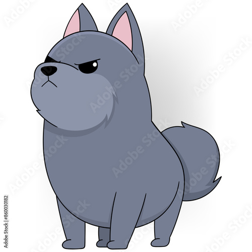 Curious Gray Dog Cartoon Illustration