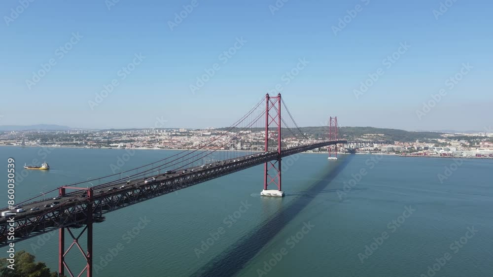 Aerial view of Ponte 25 Bridge in April between Lisbon and Alameda, Portugal Aerial view of Ponte 25 Bridge in April between Lisbon and Alameda, Portugal