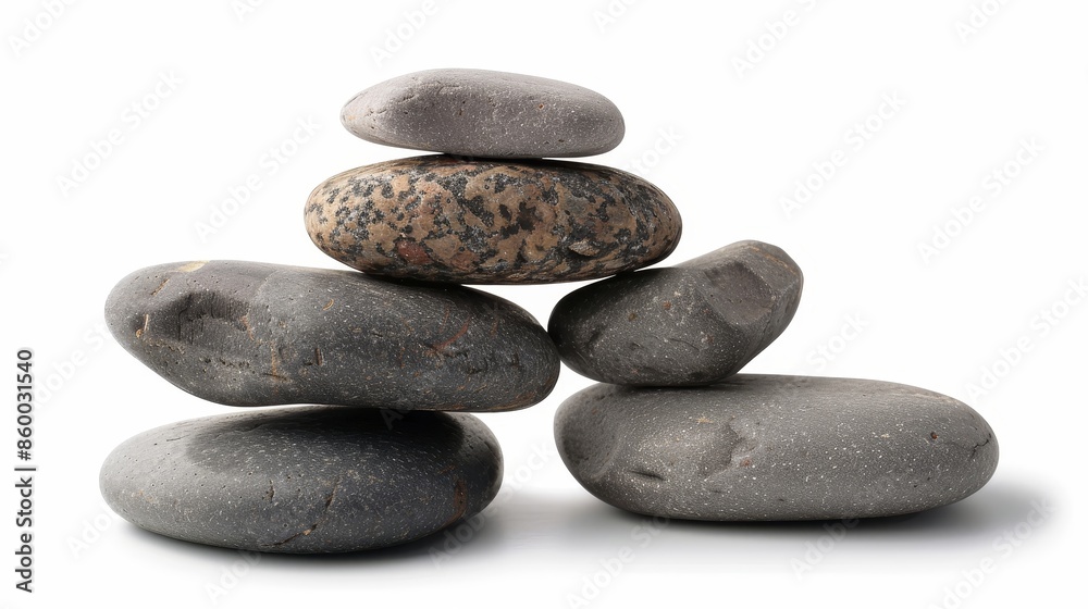 Balanced Grey and Speckled Stones, Spa and Wellness Concept, Isolated on White Background Balanced Grey and Speckled Stones, Spa and Wellness Concept, Isolated on White Background