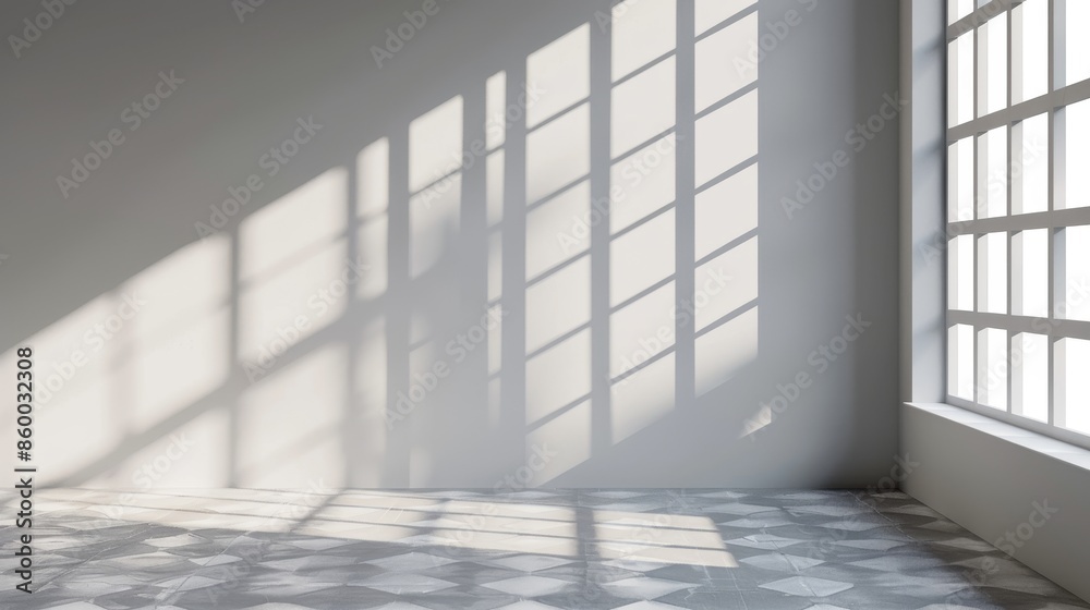 Minimalist Room Interior with Window Light and Geometric Floor