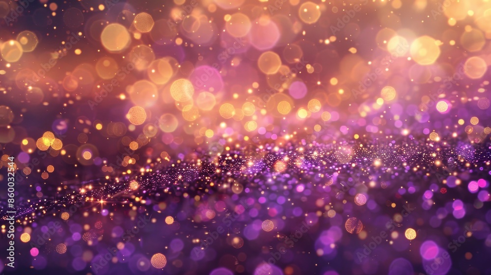 Purple and Gold Glitter Background with Bokeh Lights
