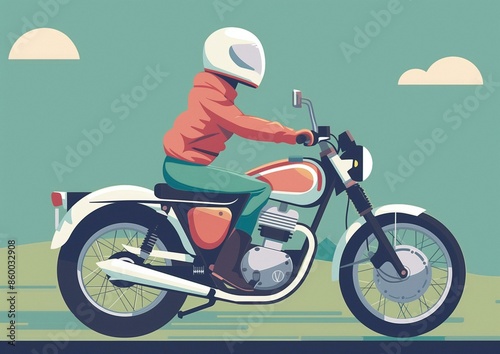 Retro Motorcycle Rider Illustration in Flat Design