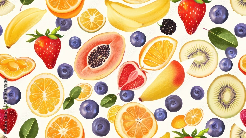 A Vibrant Collage of Fresh Fruits and Berries A Vibrant Collage of Fresh Fruits and Berries