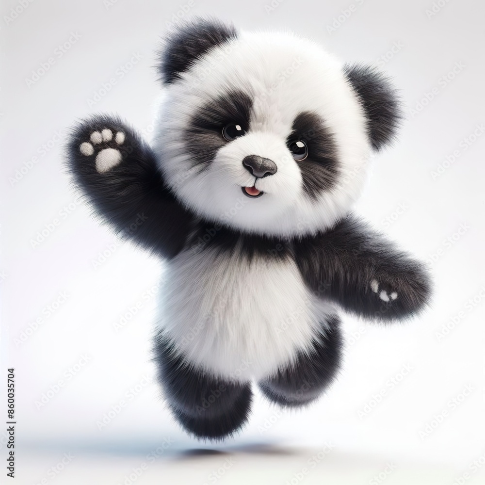 Naklejka premium a fur plush stuffed panda teddy bear, jumping