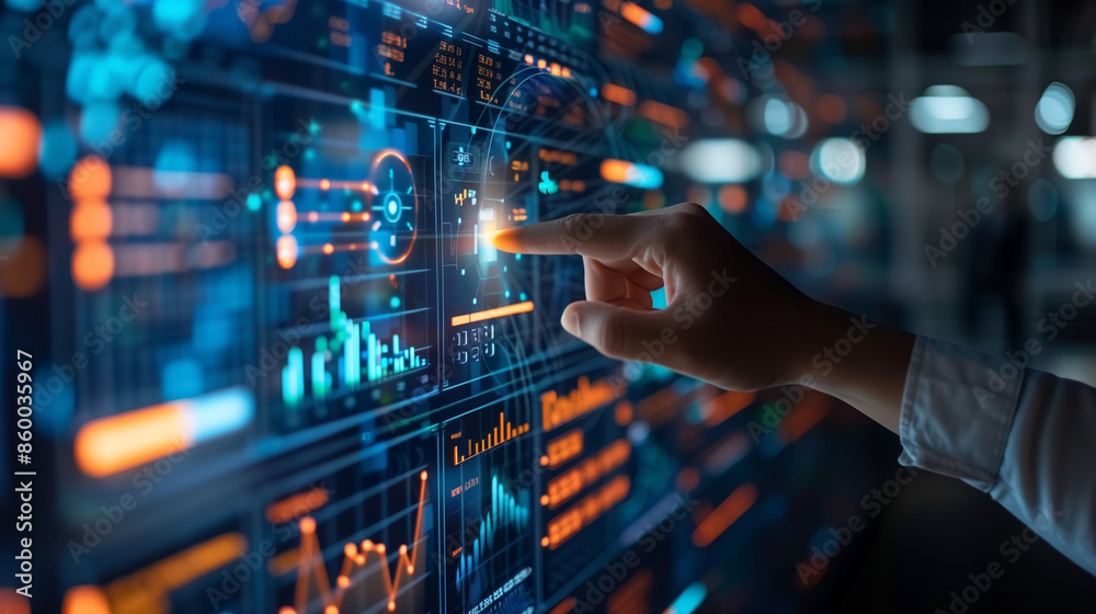 Big data analytics with AI technology. Data analyst analyzing and visualizing complex information network with artificial intelligence. Machine learning algorithm for business analytics and finance Big data analytics with AI technology. Data analyst analyzing and visualizing complex information network with artificial intelligence. Machine learning algorithm for business analytics and finance
