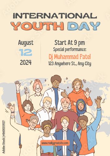 Orange and Blue Illustration International Youth Day Poster