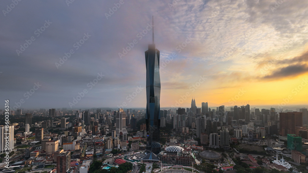 Fototapeta premium Aerial View of Sunrise in Kuala Lumpur Skyline