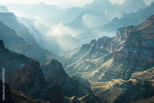 Grand Canyon Landscape with Misty Morning Light