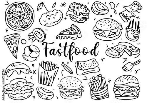 hand drawn food set. Fast Food Doddle art .Hand-Drawn Fast Food Doodles | High-Quality Vector Illustration for Menus, Blogs, and Promotions